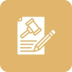 Legal document with gavel and pencil icon.